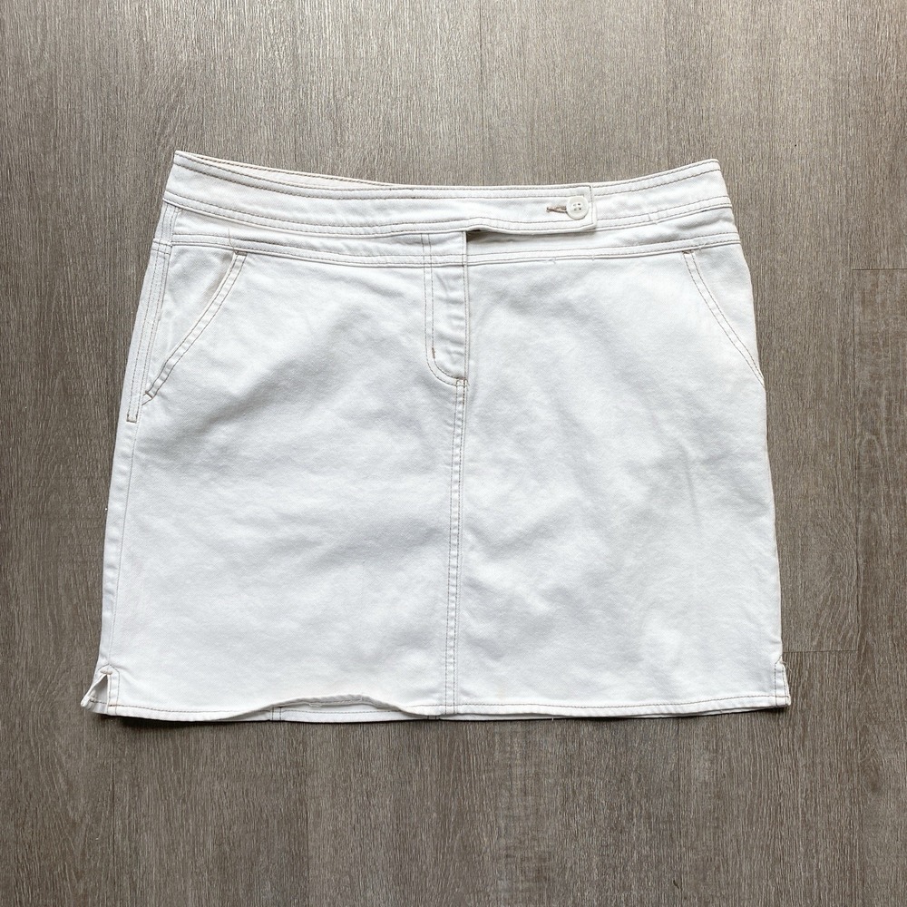 Tommy Hilfiger White Denim Skirt Button Summer Preppy Women's Size 12 Short